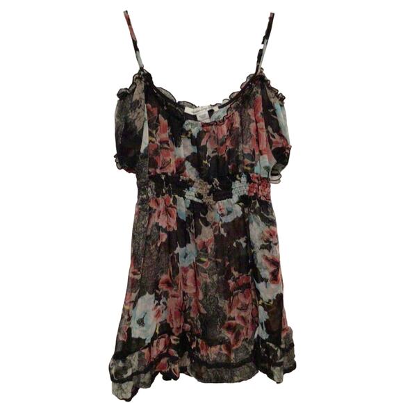American Rag Cie Black Floral Semi Sheer Halter Neck Sleeveless Blouse Sz Small - Picture 3 of 5